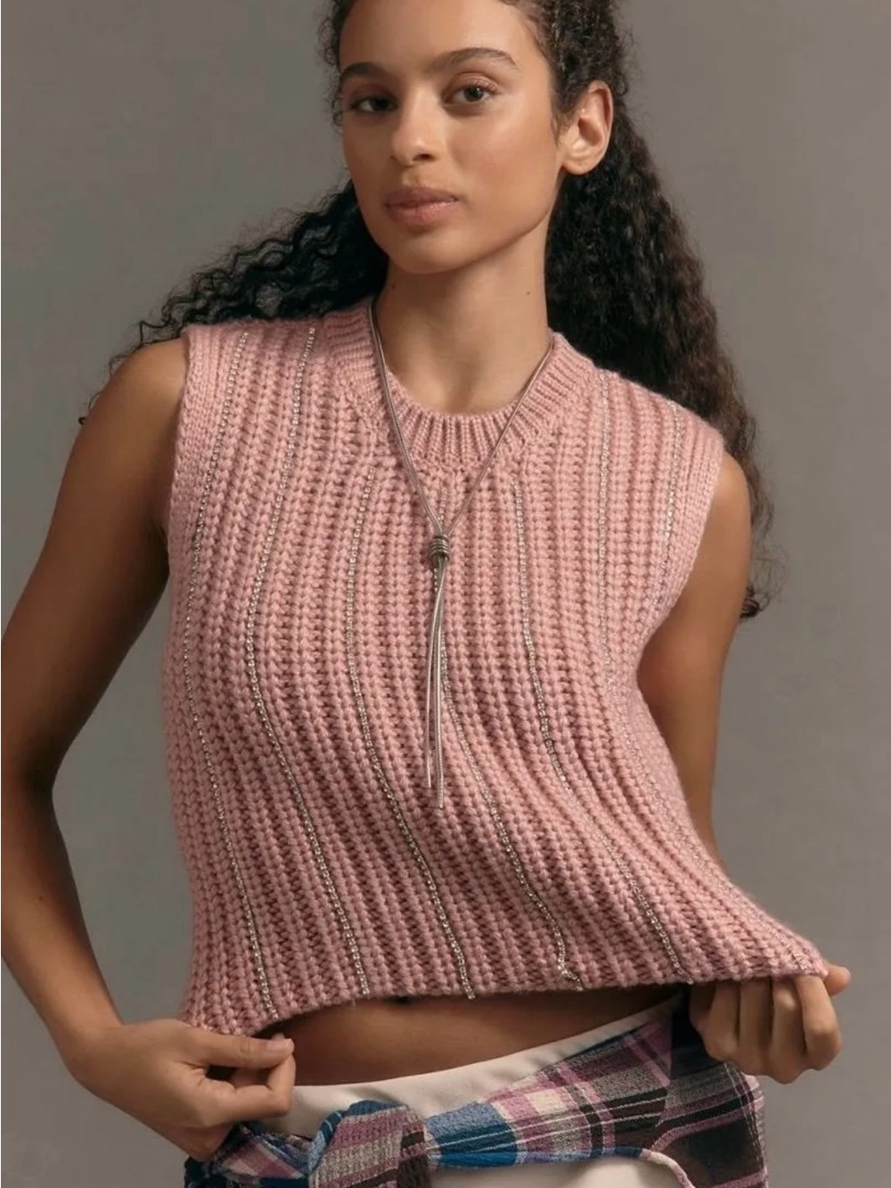NWT Anthropologie Pilcro Metallic Sweater Vest Pink L. MSRP $118
